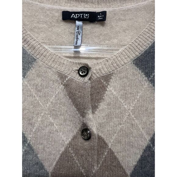 Apt. 9 100% Cashmere Argyle Button Front Sweater Women’s Size L Beige Tan Soft - Picture 3 of 4